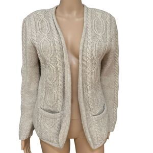 Intuitions vintage 100% wool cable knit open front cardigan shoulder pads sz L